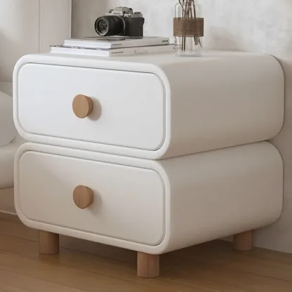 Pleather Scandinavian Nightstand With Faux Leather Finish Image - 3