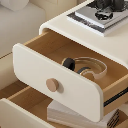 Pleather Scandinavian Nightstand With Faux Leather Finish Image - 4