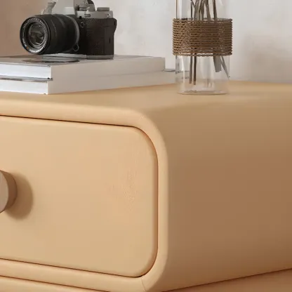 Pleather Scandinavian Nightstand With Faux Leather Finish Image - 6