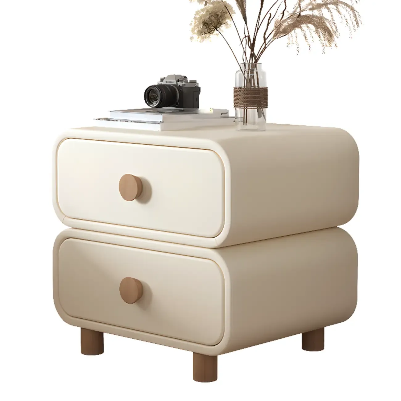 Pleather Scandinavian Nightstand With Faux Leather Finish Image - 10