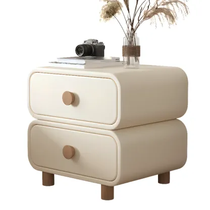 Pleather Scandinavian Nightstand With Faux Leather Finish Image - 10