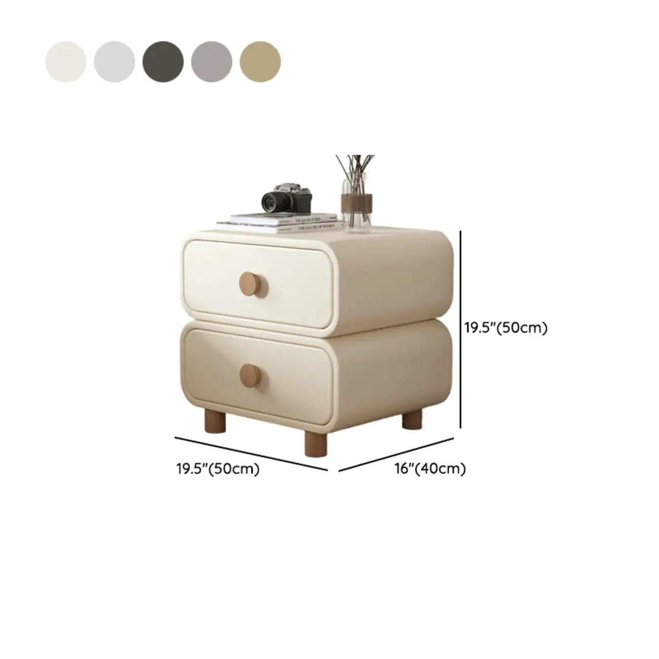 Pleather Scandinavian Nightstand With Faux Leather Finish Image - 14