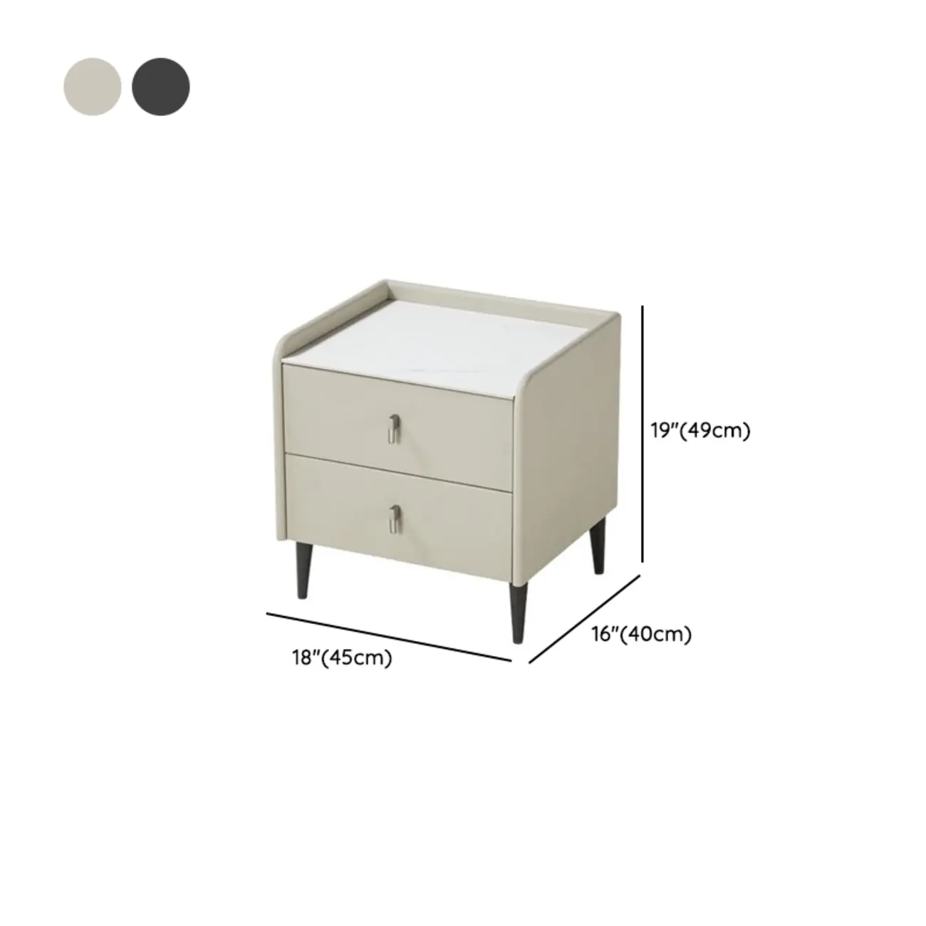Modern Elegant Stone Top Leather Narrow Nightstand Image - 10 | homeyfad