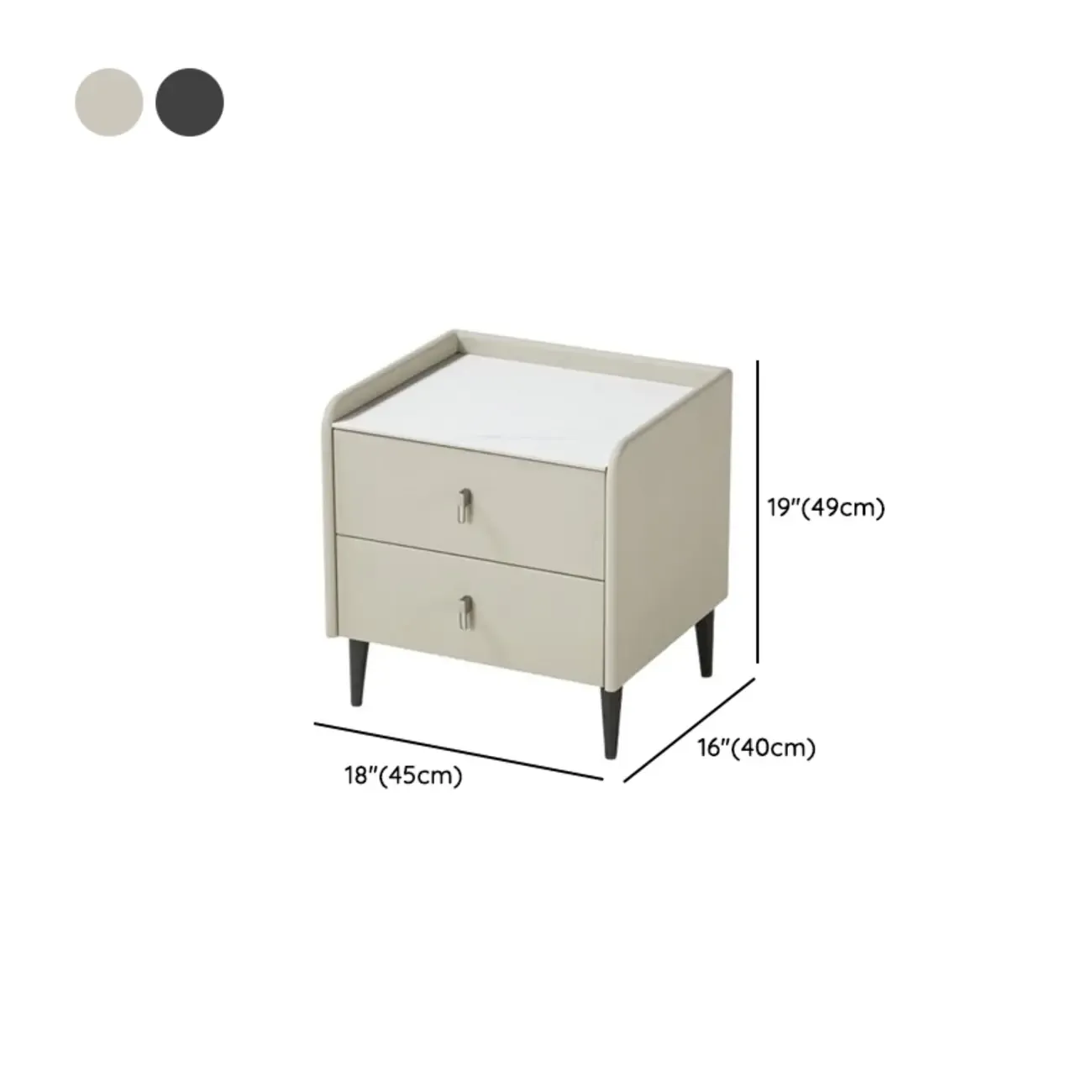 Modern Elegant Stone Top Leather Narrow Nightstand Image - 10