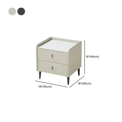 Modern Elegant Stone Top Leather Narrow Nightstand Image - 10