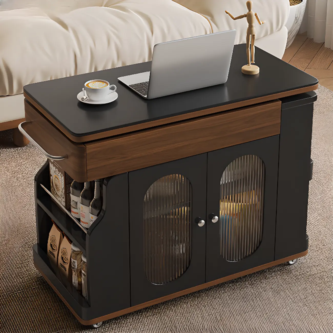 Foldable Modern Multi-level Mobile Wood Side Table Image - 1 | homeyfad