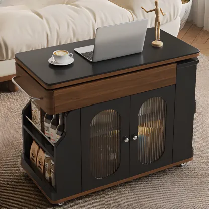 Foldable Modern Multi-level Mobile Wood Side Table Image - 1