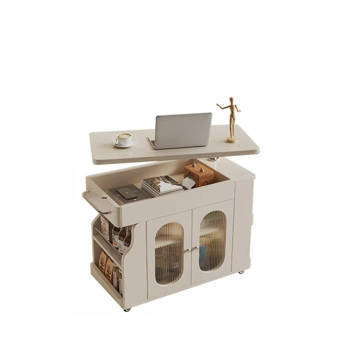 Foldable Modern Multi-level Mobile Wood Side Table Image - 12