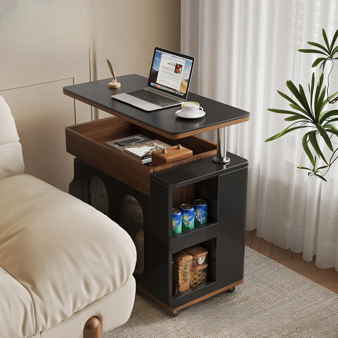 Foldable Modern Multi-level Mobile Wood Side Table Image - 2 | homeyfad