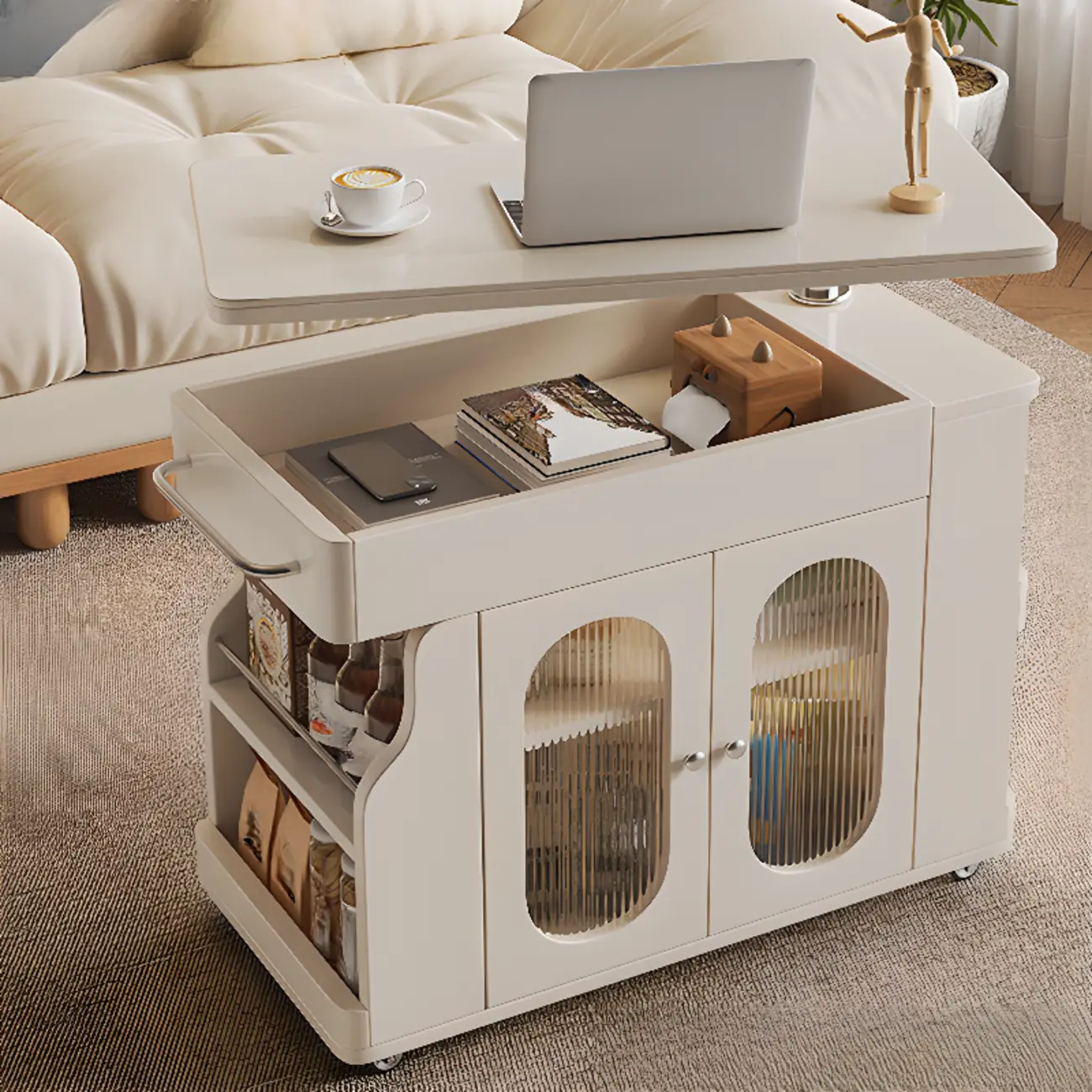 Foldable Modern Multi-level Mobile Wood Side Table Image - 4 | homeyfad