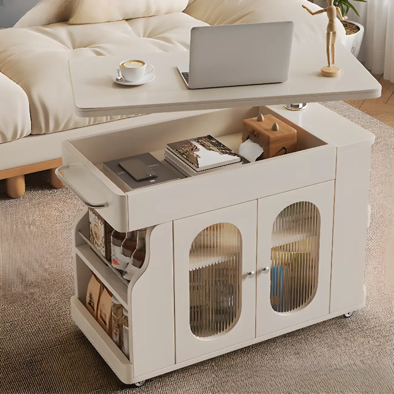 Foldable Modern Multi-level Mobile Wood Side Table Image - 4