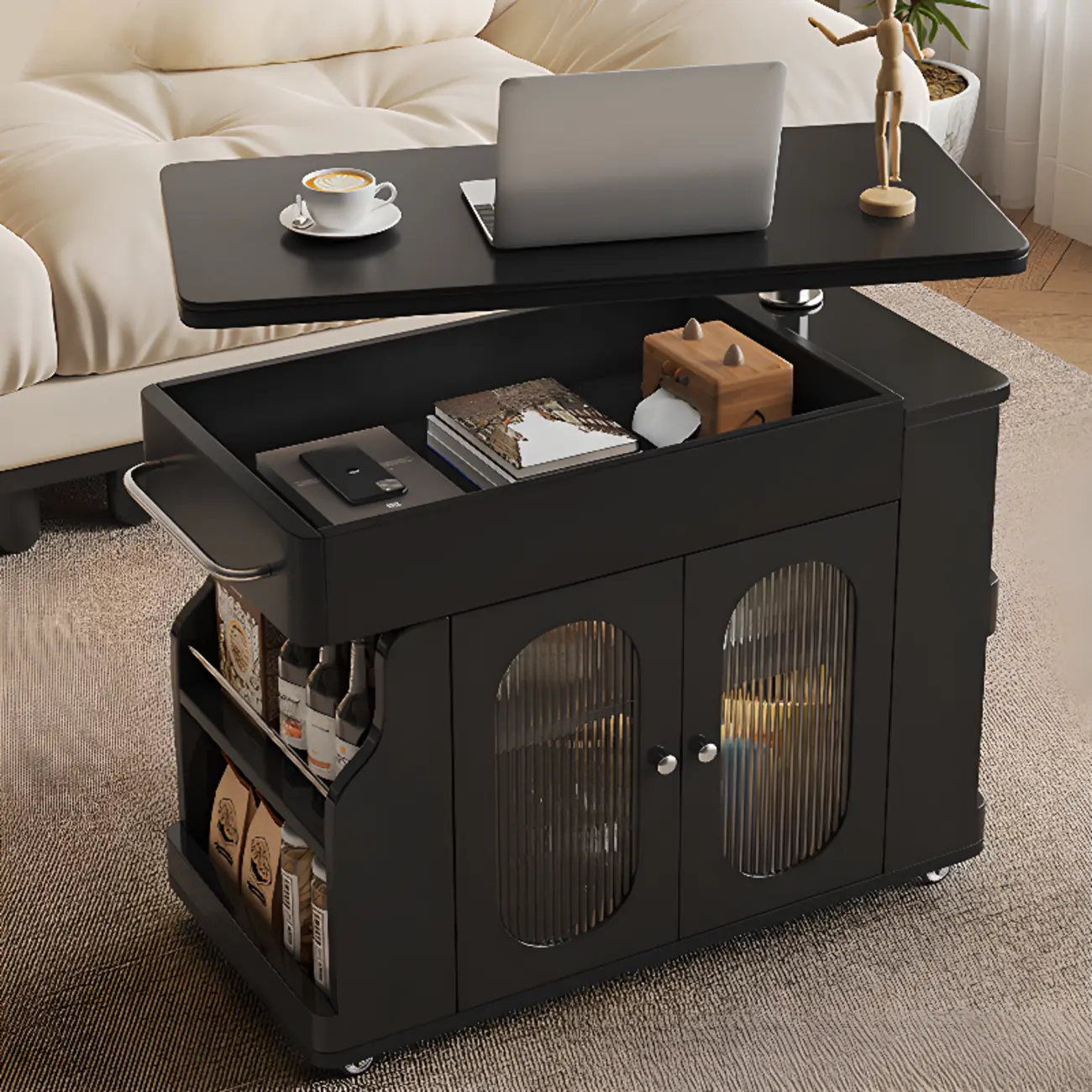 Foldable Modern Multi-level Mobile Wood Side Table Image - 5 | homeyfad