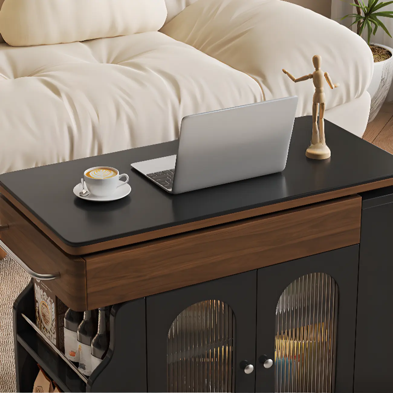 Foldable Modern Multi-level Mobile Wood Side Table Image - 6 | homeyfad