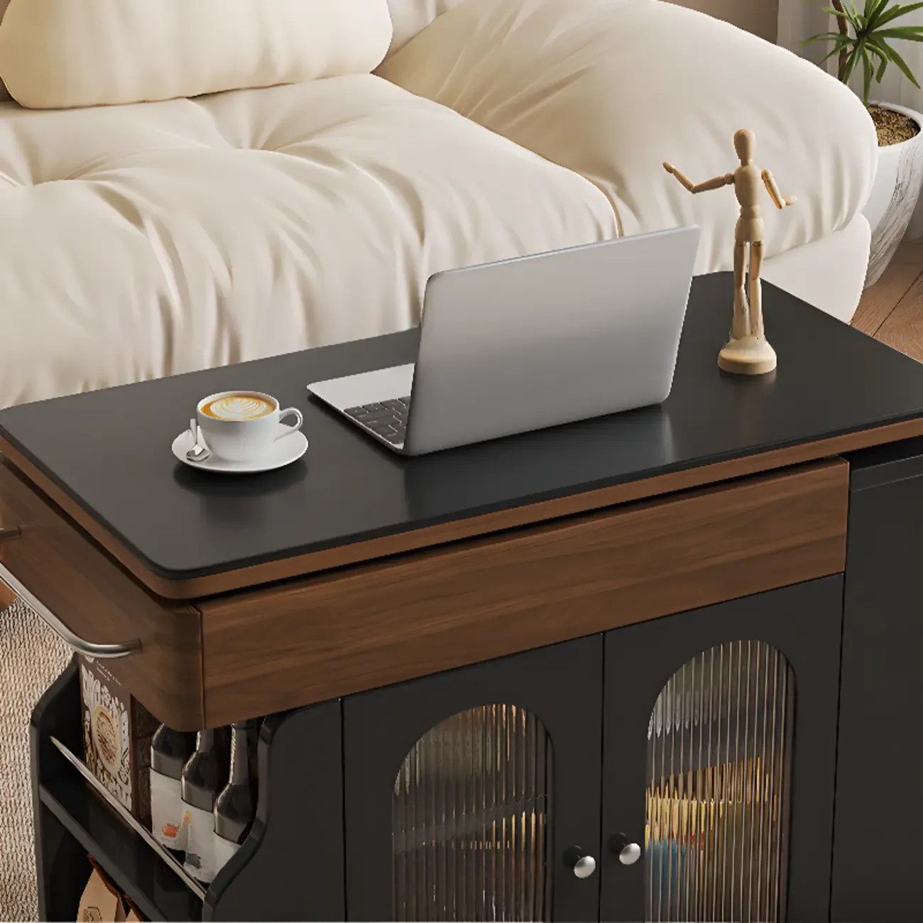 Foldable Modern Multi-level Mobile Wood Side Table Image - 6