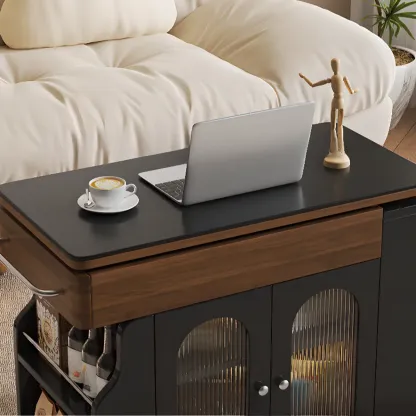 Foldable Modern Multi-level Mobile Wood Side Table Image - 6