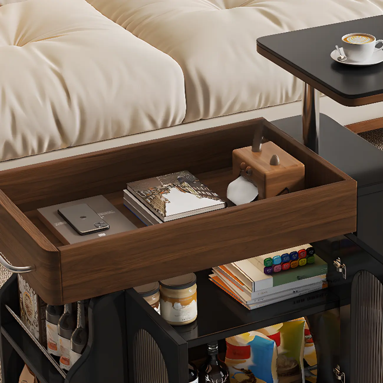 Foldable Modern Multi-level Mobile Wood Side Table Image - 7 | homeyfad