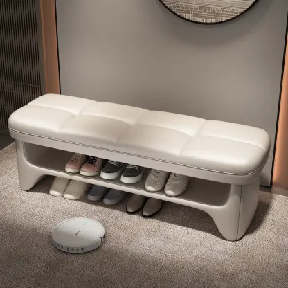 Cushioned Solid Color Modern Bedroom Bench with Storage Image - 2