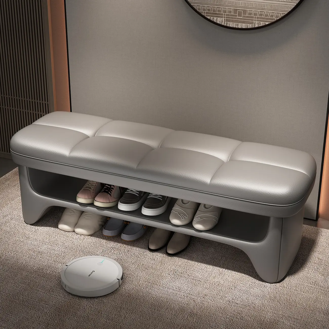 Cushioned Solid Color Modern Bedroom Bench with Storage Image - 5 | homeyfad