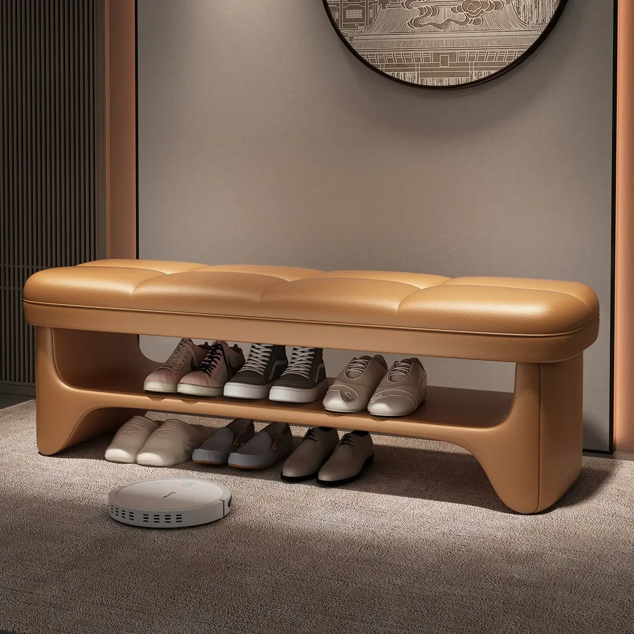 Cushioned Solid Color Modern Bedroom Bench with Storage Image - 7