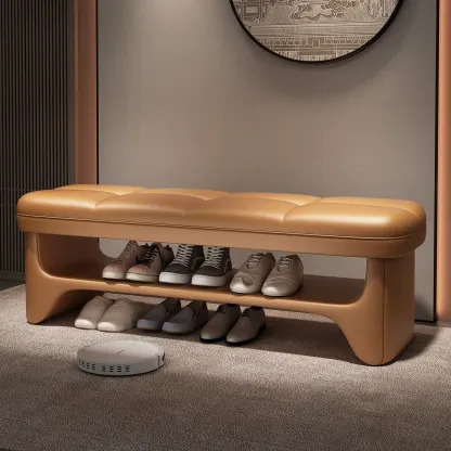 Cushioned Solid Color Modern Bedroom Bench with Storage Image - 7