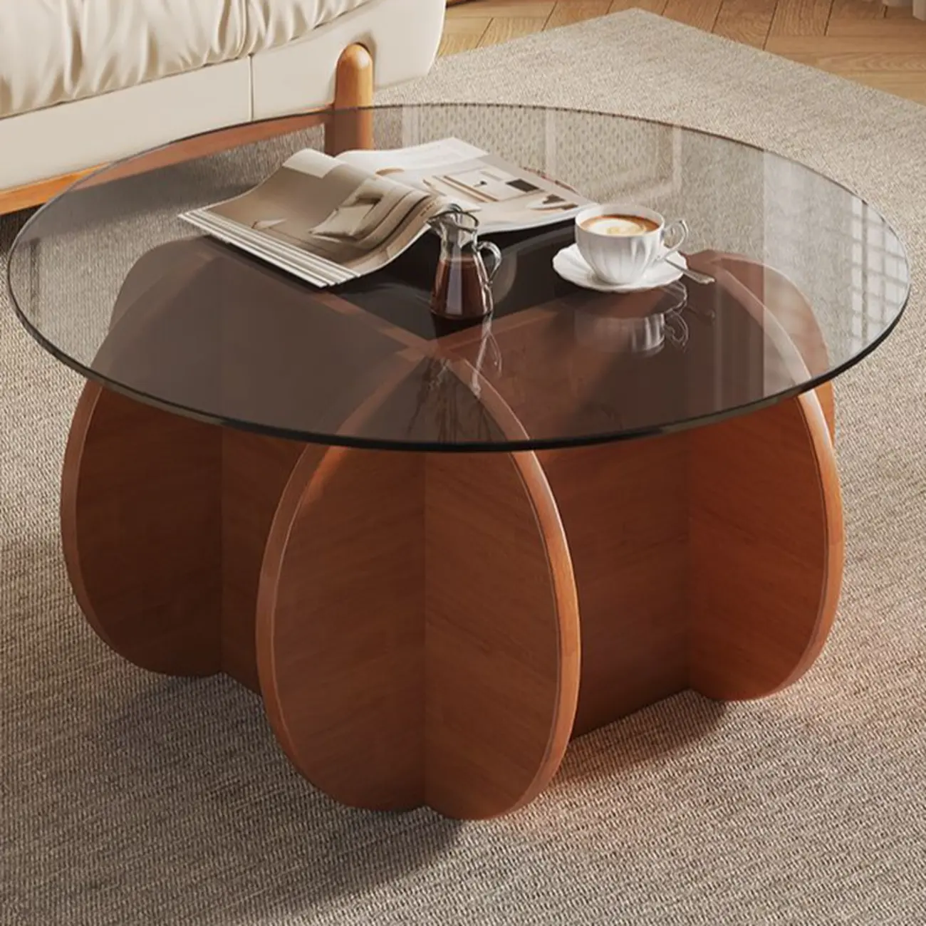 Modern Postmodern Glass Top Cross Legs Coffee Table Image - 1 | homeyfad