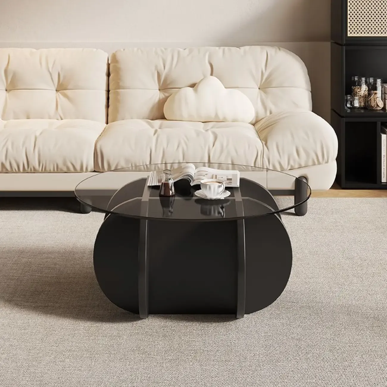 Modern Postmodern Glass Top Cross Legs Coffee Table Image - 2