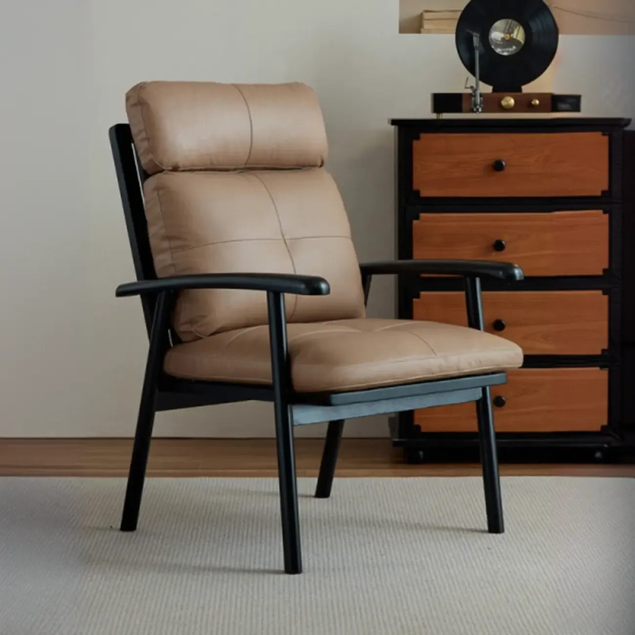 Contemporary Brown Cushioned Genuine Leather Arm Chair Image - 1