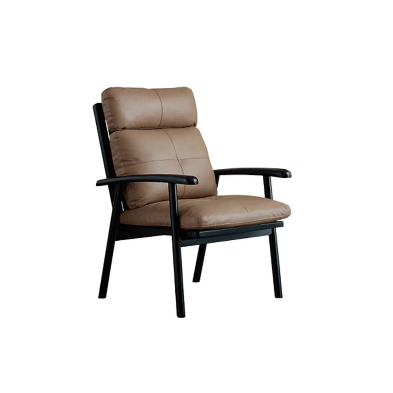 Contemporary Brown Cushioned Genuine Leather Arm Chair Image - 2