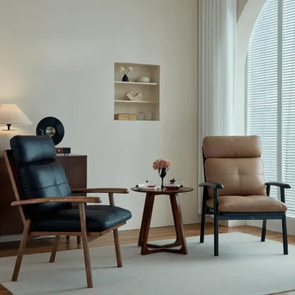 Contemporary Brown Cushioned Genuine Leather Arm Chair Image - 4