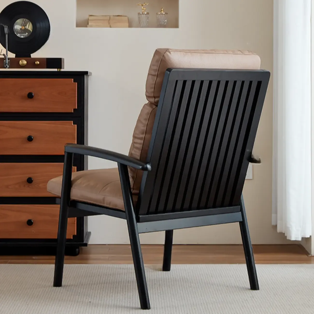 Contemporary Brown Cushioned Genuine Leather Arm Chair Image - 5