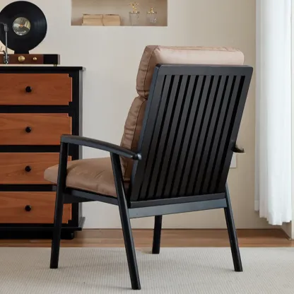 Contemporary Brown Cushioned Genuine Leather Arm Chair Image - 5