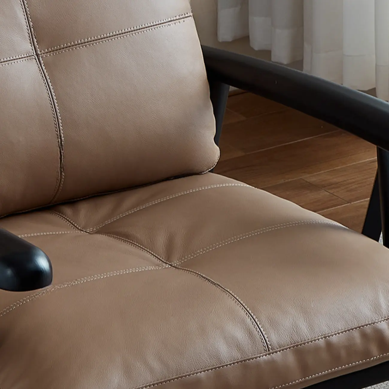 Contemporary Brown Cushioned Genuine Leather Arm Chair Image - 7 | homeyfad