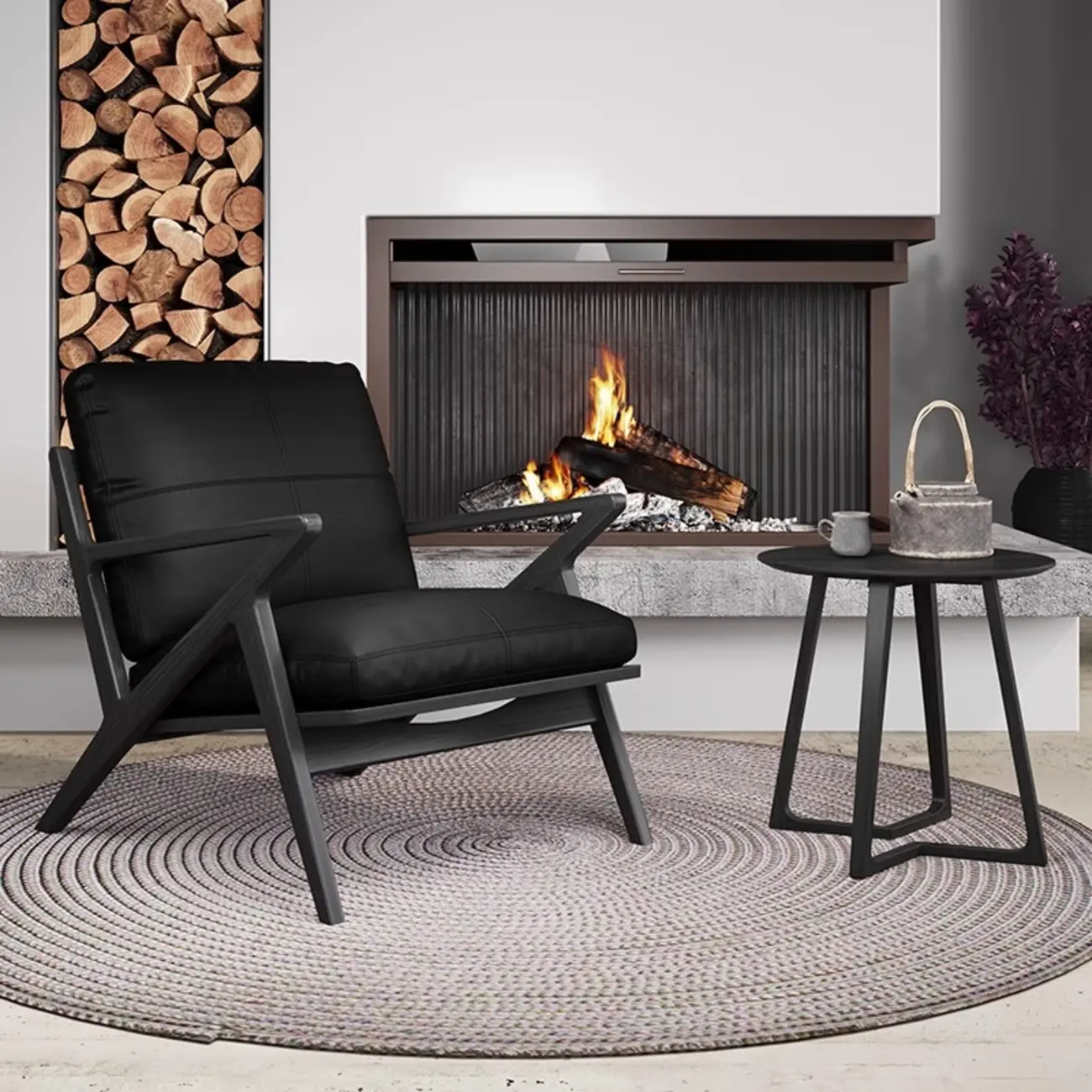 Brown Genuine Leather High Back Armrest Accent Chair Image - 3 | homeyfad