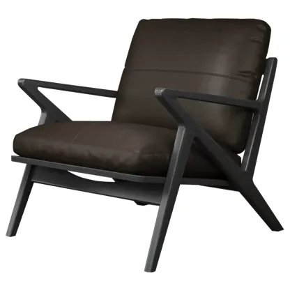 Brown Genuine Leather High Back Armrest Accent Chair Image - 5