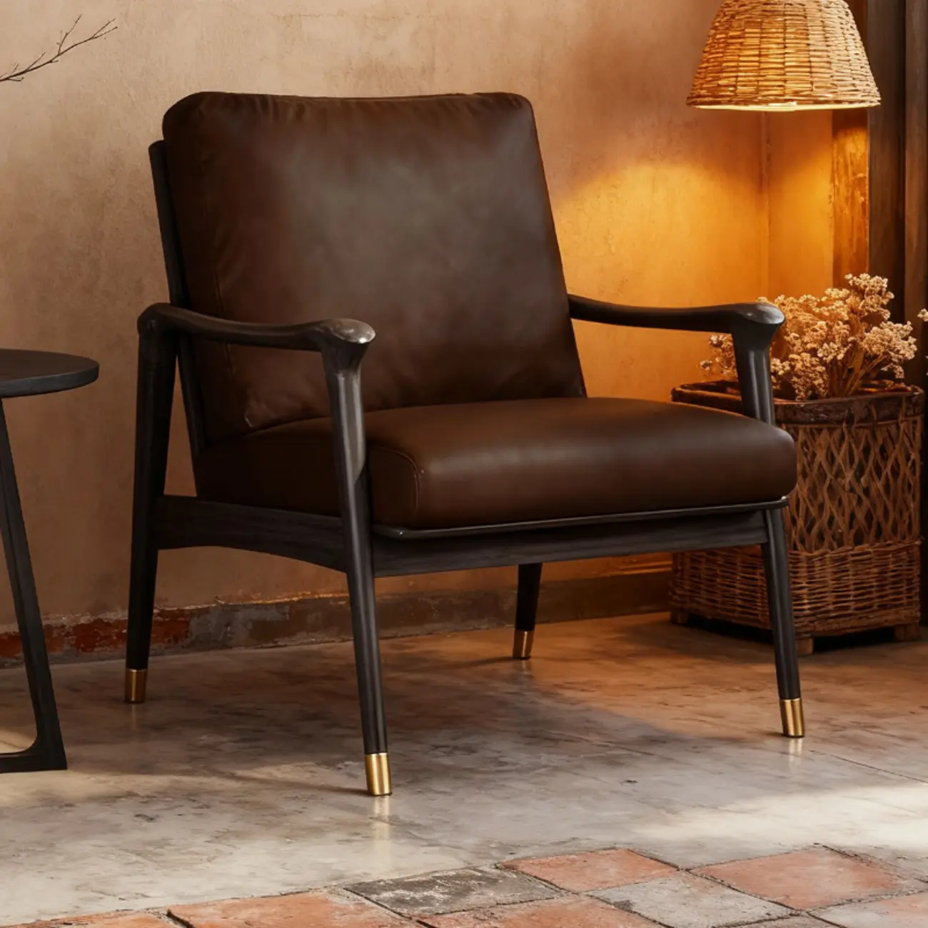 Mid-Century Modern Genuine Leather Arm Chair Living Room Image - 1 | homeyfad