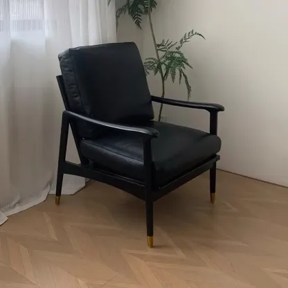 Mid-Century Modern Genuine Leather Arm Chair Living Room Image - 3