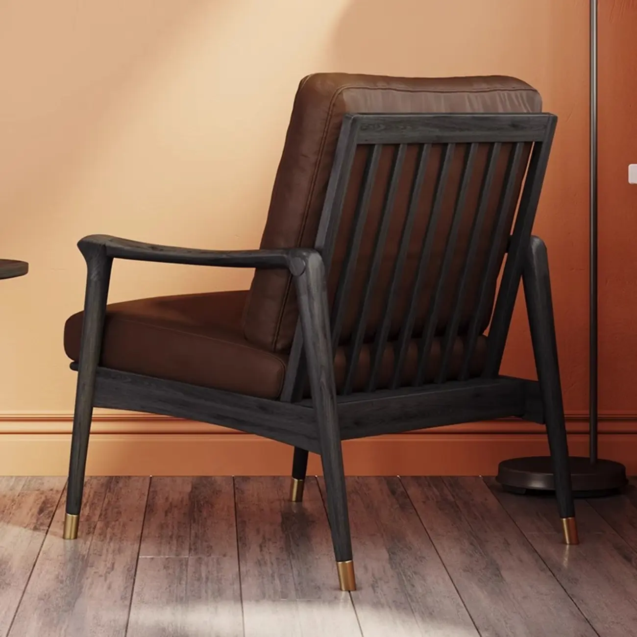 Mid-Century Modern Genuine Leather Arm Chair Living Room Image - 4 | homeyfad