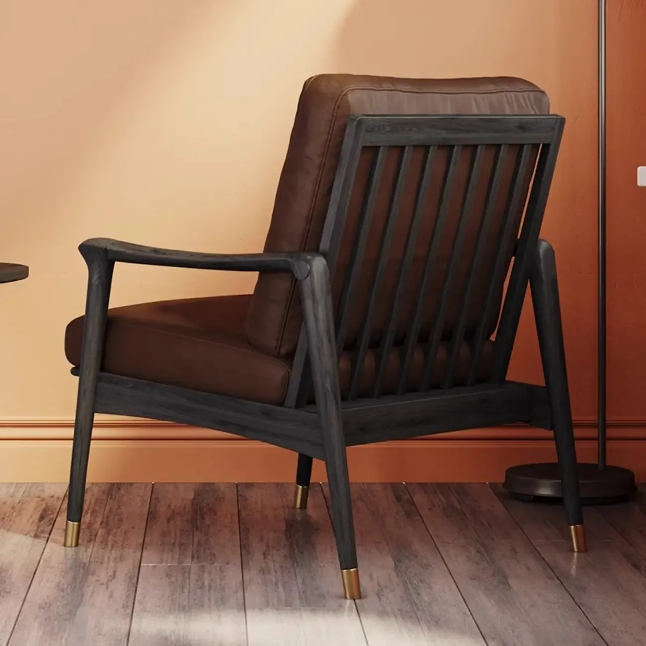 Mid-Century Modern Genuine Leather Arm Chair Living Room Image - 4