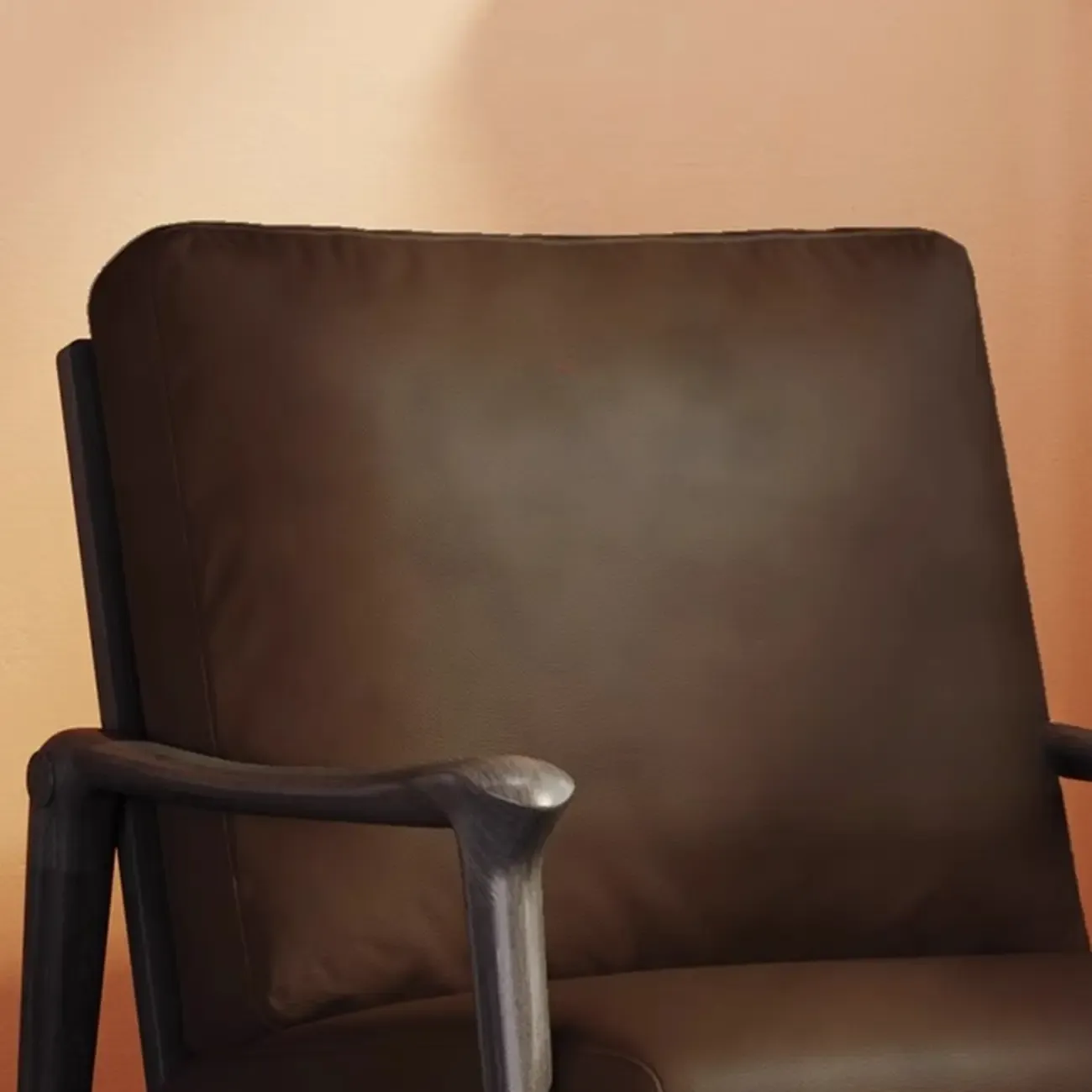 Mid-Century Modern Genuine Leather Arm Chair Living Room Image - 9