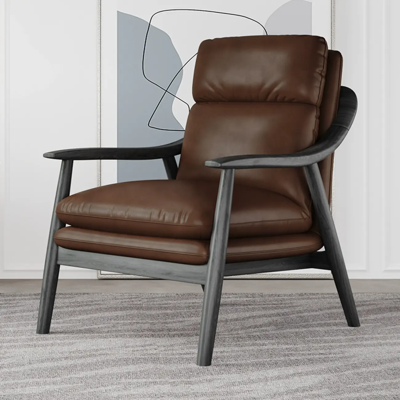 Brown Genuine Leather Living Room Upholstered Arm Chair Image - 1 | homeyfad