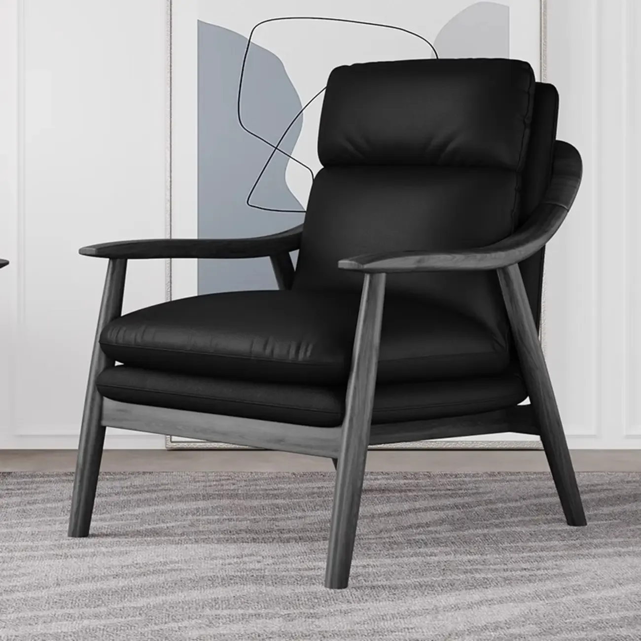 Brown Genuine Leather Living Room Upholstered Arm Chair Image - 2