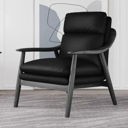 Brown Genuine Leather Living Room Upholstered Arm Chair Image - 2