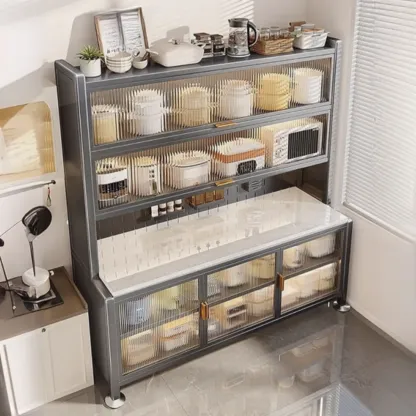 Modern Metal Buffet with Stone Countertop Narrow Design Image - 1