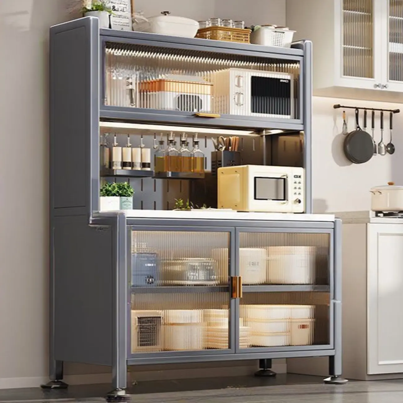 Modern Metal Buffet with Stone Countertop Narrow Design Image - 2 | homeyfad