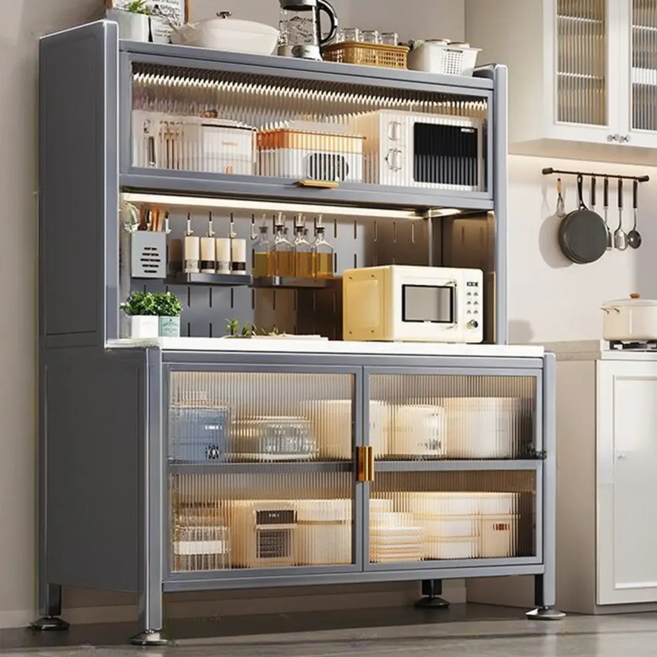 Modern Metal Buffet with Stone Countertop Narrow Design Image - 3