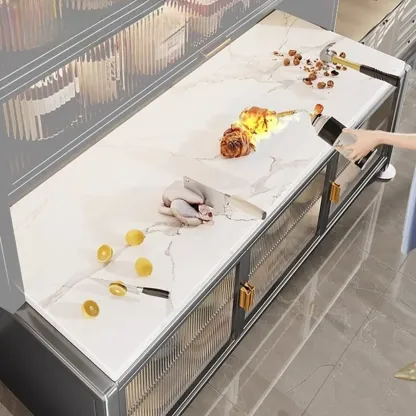 Modern Metal Buffet with Stone Countertop Narrow Design Image - 5