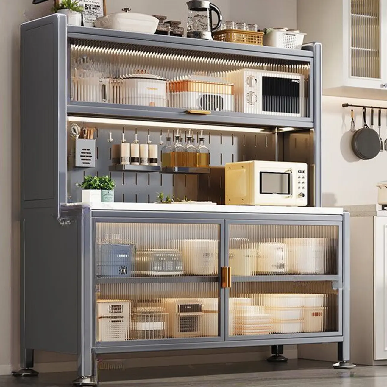 Modern Metal Buffet with Stone Countertop Narrow Design Image - 6 | homeyfad