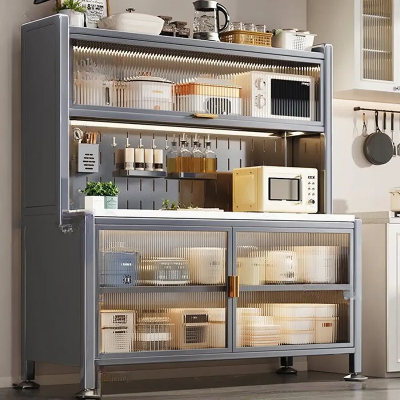 Modern Metal Buffet with Stone Countertop Narrow Design Image - 6