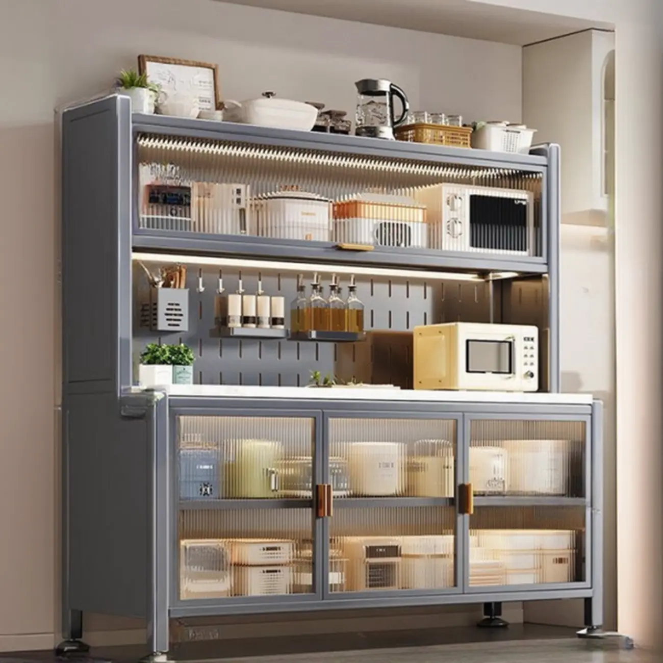 Modern Metal Buffet with Stone Countertop Narrow Design Image - 7 | homeyfad