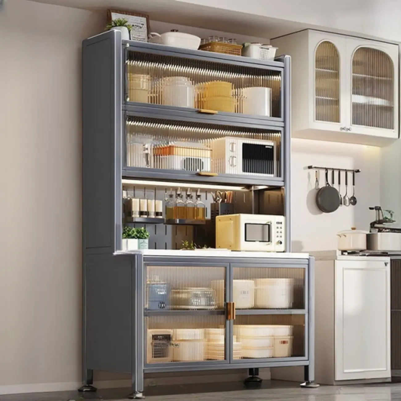 Modern Metal Buffet with Stone Countertop Narrow Design Image - 8 | homeyfad